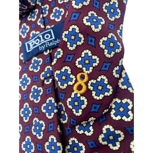 Polo By Ralph Lauren Mens Tie Burgundy Navy Geometric Handcrafted Italian Silk - Picture 7 of 7